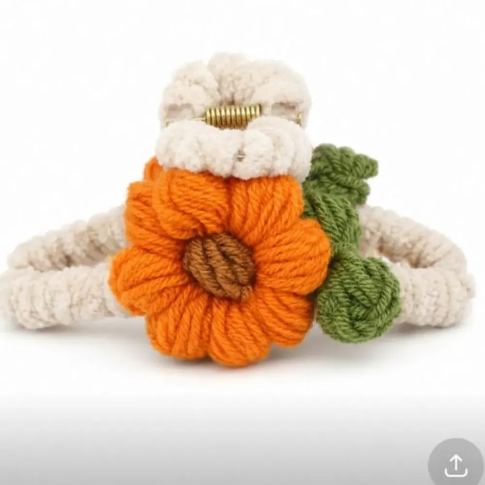 Ivory Orange Knit Floral Hair Claw Clip New